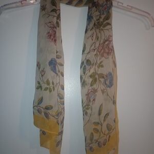 Vintage 60s Floral Print Scarf with Yellow Border